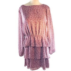 Revolve Brand 1.State Ditsy Floral Ruffled‎ Mini Dress Size L Magenta Fai…